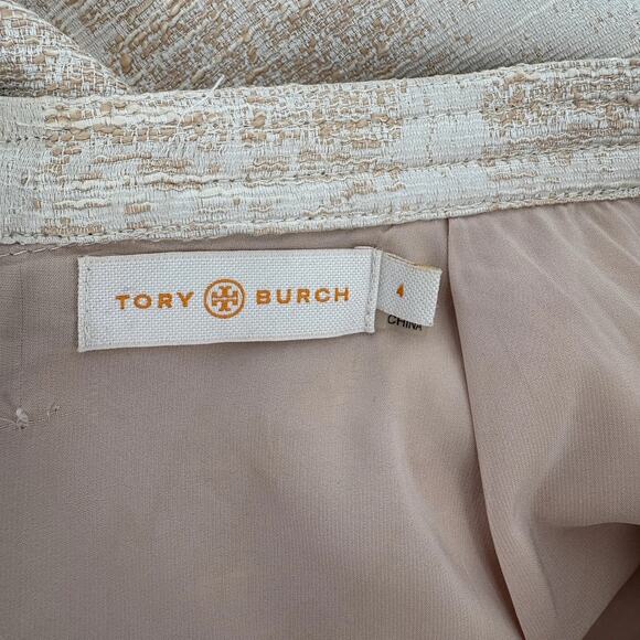 Tory Burch Skirt Womens 4 Tan Tweed  Devora Pencil Brocade Skirt - Picture 2 of 5